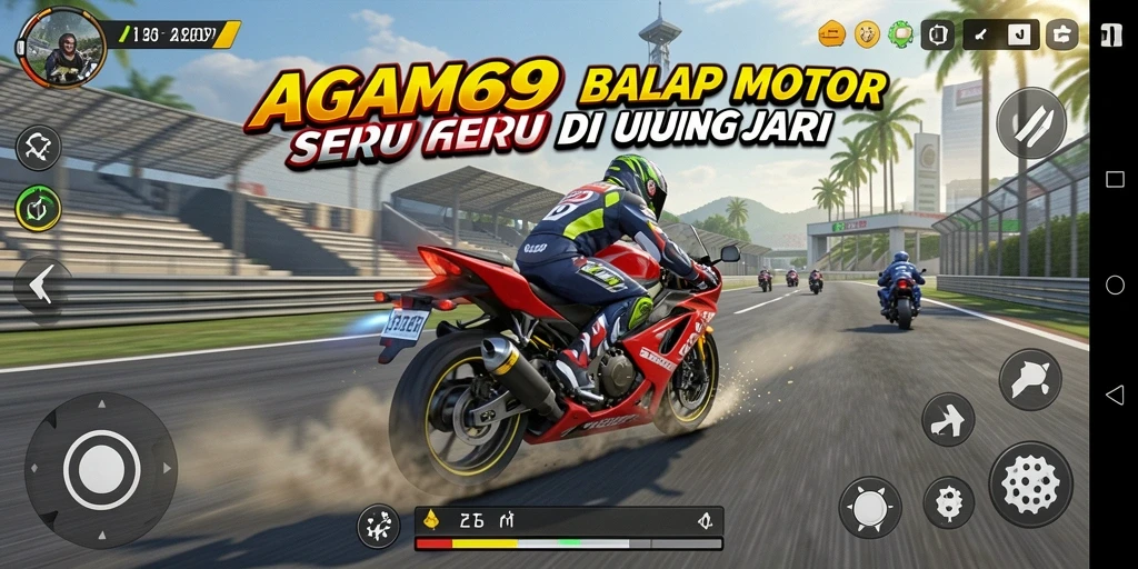 Gameplay AGAM69 menampilkan aksi balap motor yang mendebarkan.