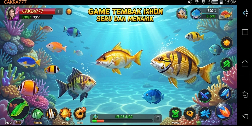 Tampilan gameplay seru dalam CAKRA777 saat menangkap ikan.