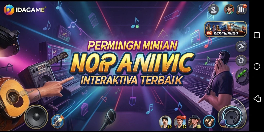 Tampilan gameplay yang seru dalam IDAGAME dengan musik yang menggugah semangat.