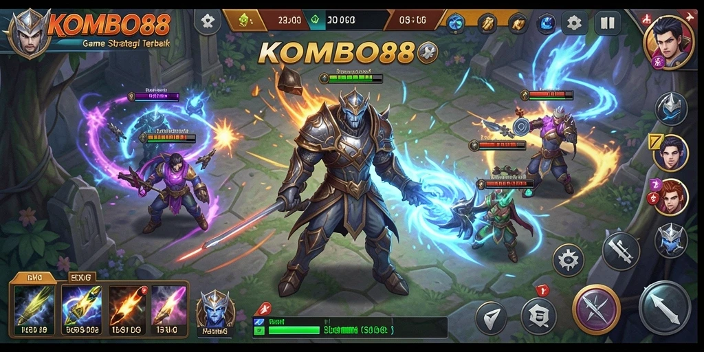 Tangkapan layar gameplay menyerupai pertempuran strategis yang mendebarkan.