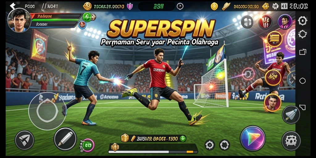 Tampilan gameplay yang mendebarkan di <strong>SUPERSPIN</strong> dengan aksi olahraga yang seru.